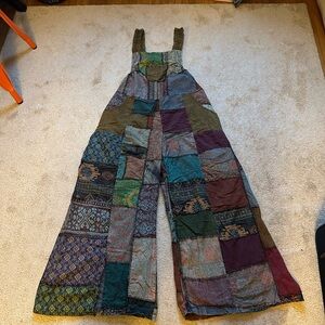 Patchwork Wide-Leg Overalls